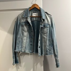 distressed light wash denim jacket